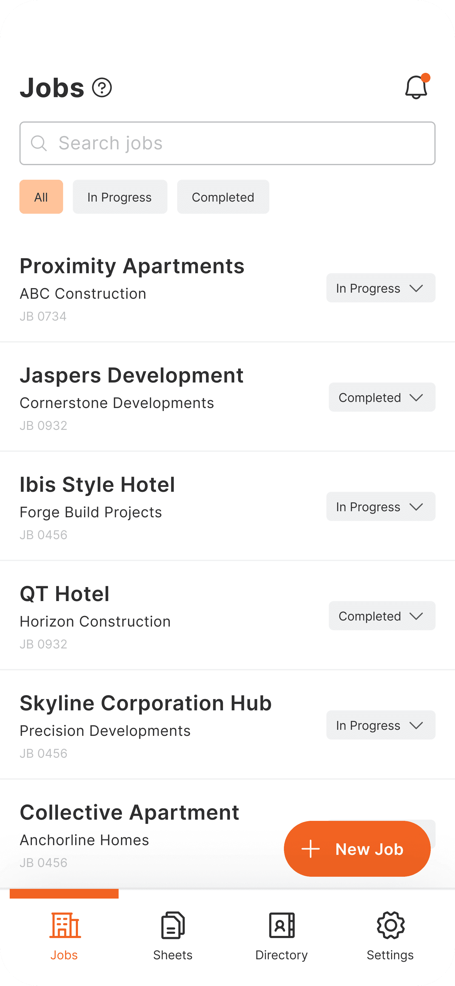 Create a Job mobile view